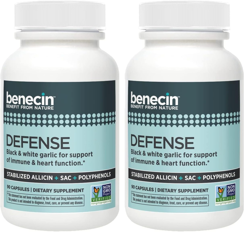Benecin Defense 1500 mcg Stabilisiertes Allicin pro Kapsel | Plus hohe Mengen an SAC & Polyphenolen von Black Garlic | Leistungsstarke Unterstützung von Immun- & Herz-Funktion Vegetarische Caps (1 Graf (Pack von 180))