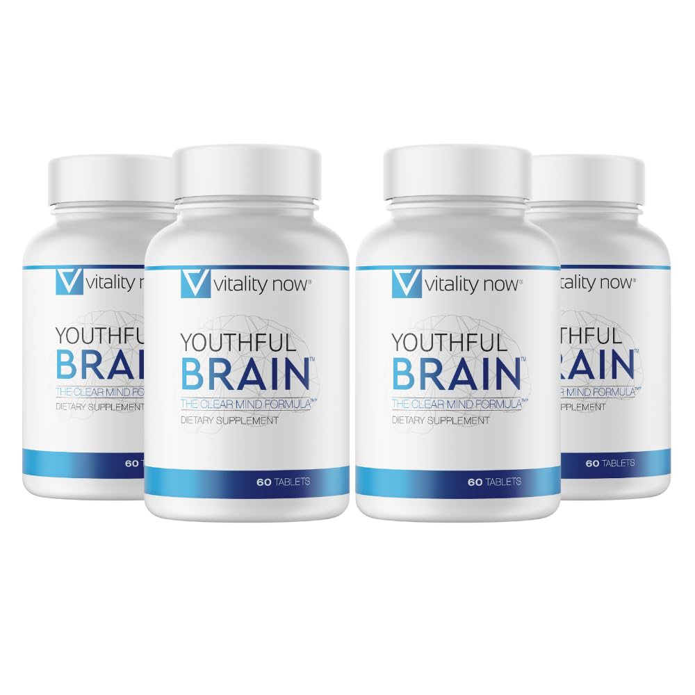 Youthful Brain 4 Bottle Bundle - Memory & Brain Health Support Supplement - Brain Booster Clarity mit Bacopa Monnieri, Ginkgo Biloba, B12-120-Day Supply (240 Zähler)