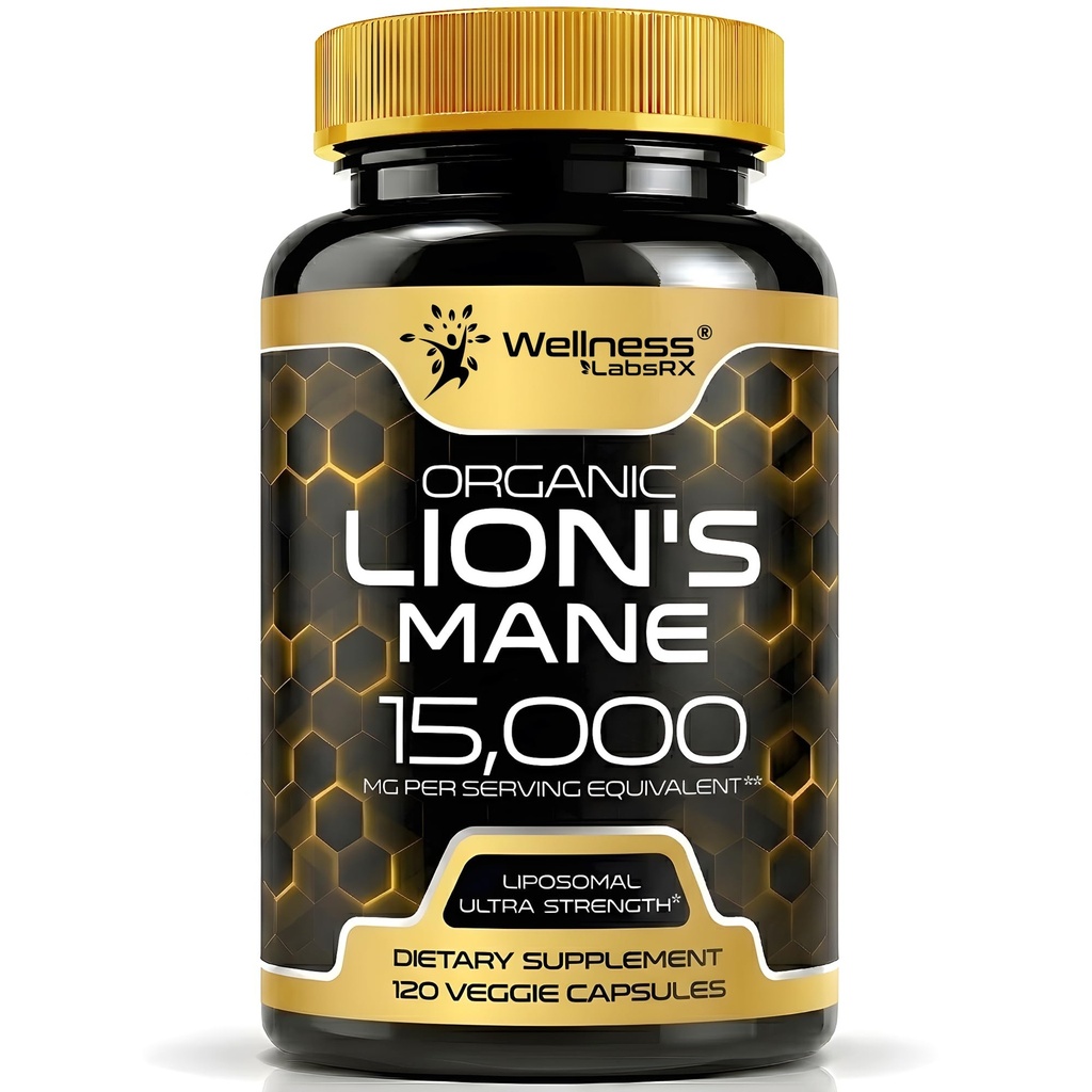 Lions Mane Supplément Capsules - 120 Compte - Supplément de Champignons, Suppléments Cerveau pour Mémoire et Focus, Lions Mane Champignon Capsules Organiques - Soutien Cognitif et Immune, Focus Supplément