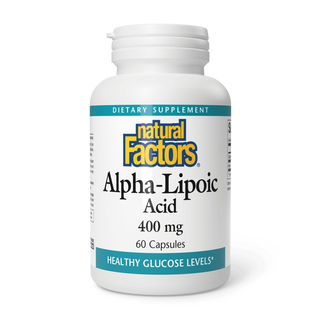 Facteurs naturels Acide alpha-lipoïque 400 mg, soutien antioxydant du corps entier, 60 capsules