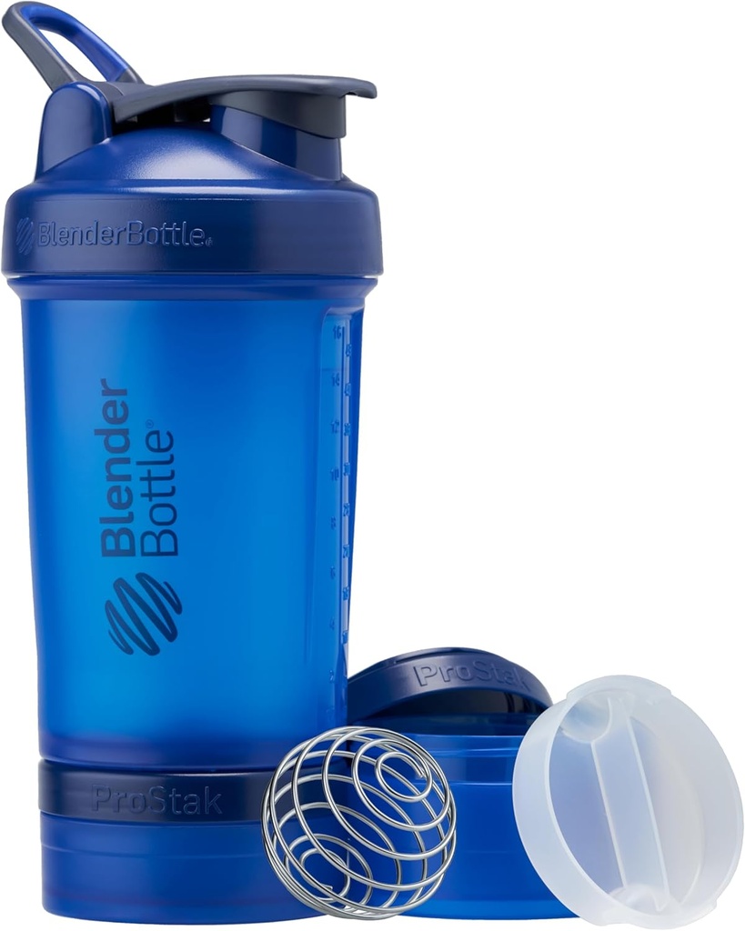 Bouteille de mélangeur de bulles avec organisateur de pilule et stockage pour poudre de protéines, Classic V2 ProStak System, 22-Ounce, Bleu