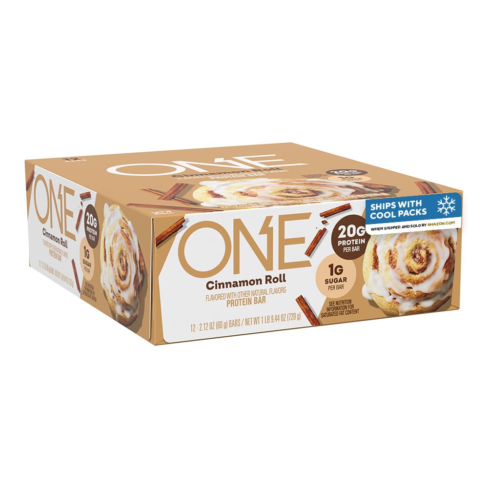 ONE Protein Bars, Cinnamon Roll, Glutenfrei mit 20g Protein und 1g Zucker, Pantry Staples, 2.12 oz (12 Count), Packaging May Vary