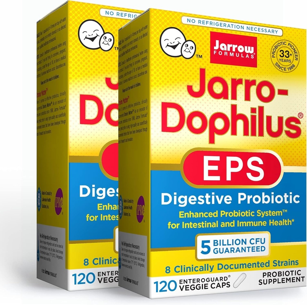 Jarrow Formulas Jarro-Dophilus EPS - 5 Billion Organisms Per Serving - 120 Enteric beschichtete Veggie Caps, Multi-Strain Probiotic - Intestinal & Immune Health, 120 Count (Pack von 2)