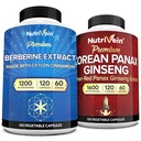 Nutrivein Premium Panax Ginseng Coréen Suppléments & Berberine Suppléments Bundle: Complexe Berberine à haute absorption et Ginseng rouge véritable pour la clarté quotidienne, la vitalité et le bien-être