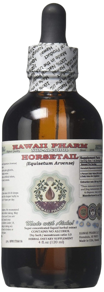 Pferdeschwanz Alkoholfreie Flüssigkeit Extrakt, Bio Pferdeschwanz (Equisetum arvense) Getrocknete Kräuter Glycerit Hawaii Pharm natürliche Kräuterergänzung 4 oz