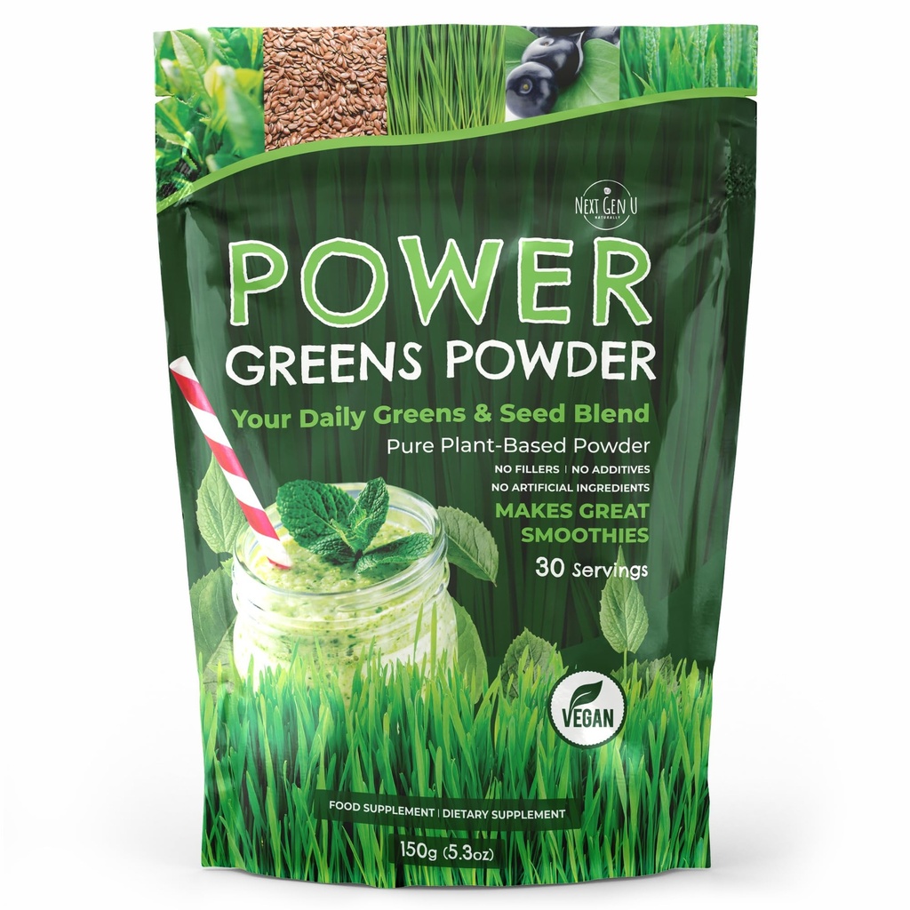 Super Greens Powder - 150g - Immununterstützung - Nahrungsergänzungsmittel - Superfood Greens - Smoothie Mix für Shakes - Detox & Healthy Boost für Saft Getränke oder irgendein Getränk - von NextGenU