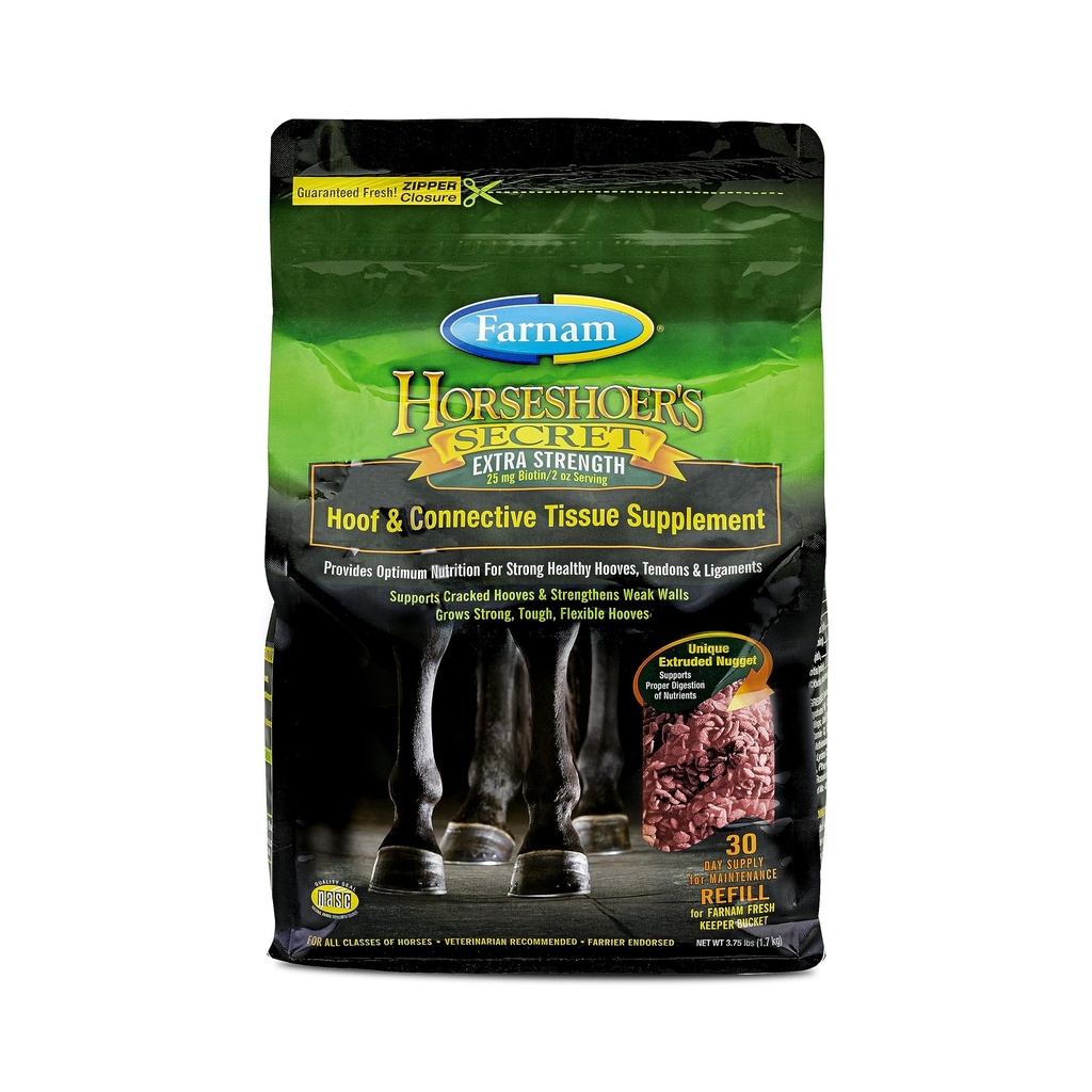 Farnam Horseshoer secret EXTRA STRENGTH Hoof Suppléments & Supplément tissu conjonctif, favorise les sabots forts, sains, tendons et ligaments, 3,75 lbs., 30 jours d'approvisionnement