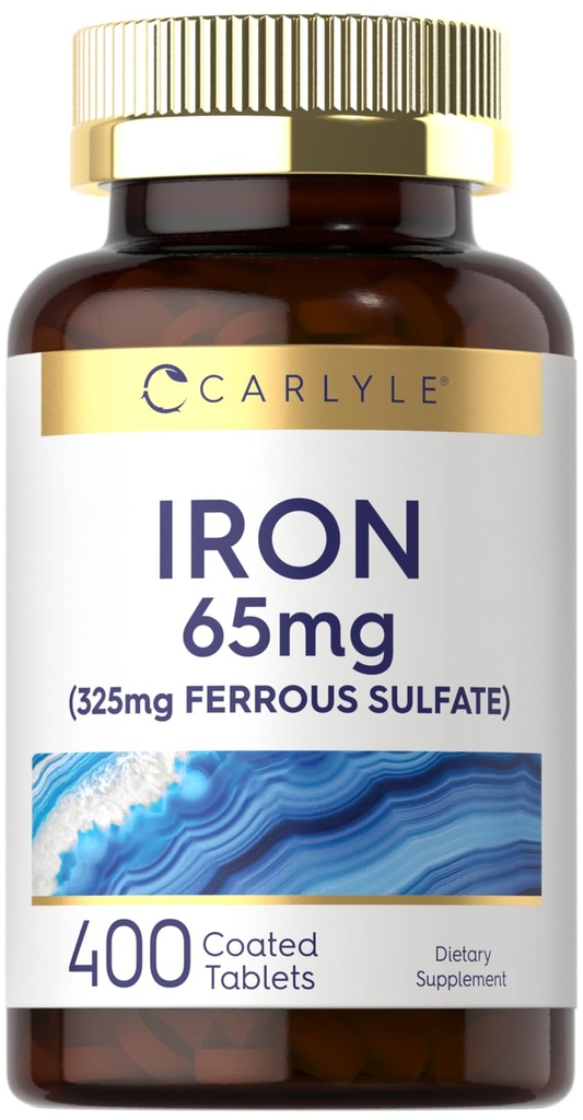 Carlyle Iron Ferrous Sulfat 325mg, 65 mg | 400 Tabletten | Non-GMO, Glutenfrei, und vegetarische Ergänzung | Hohe Potenz