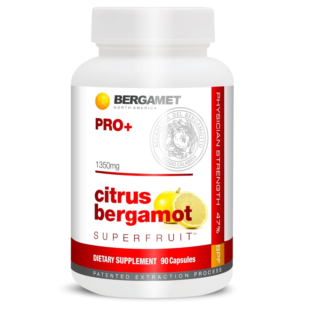 BergaMet Citrus Bergamot SuperFruit PRO+ Beilage, 200:1 Extrakt, 1350mg, 80% Polyphenole, Olivenblattextrakt, 47% BPF, weltweit stärkste, 90 Kapseln, Gestützt durch Klinische Studien, Made in USA