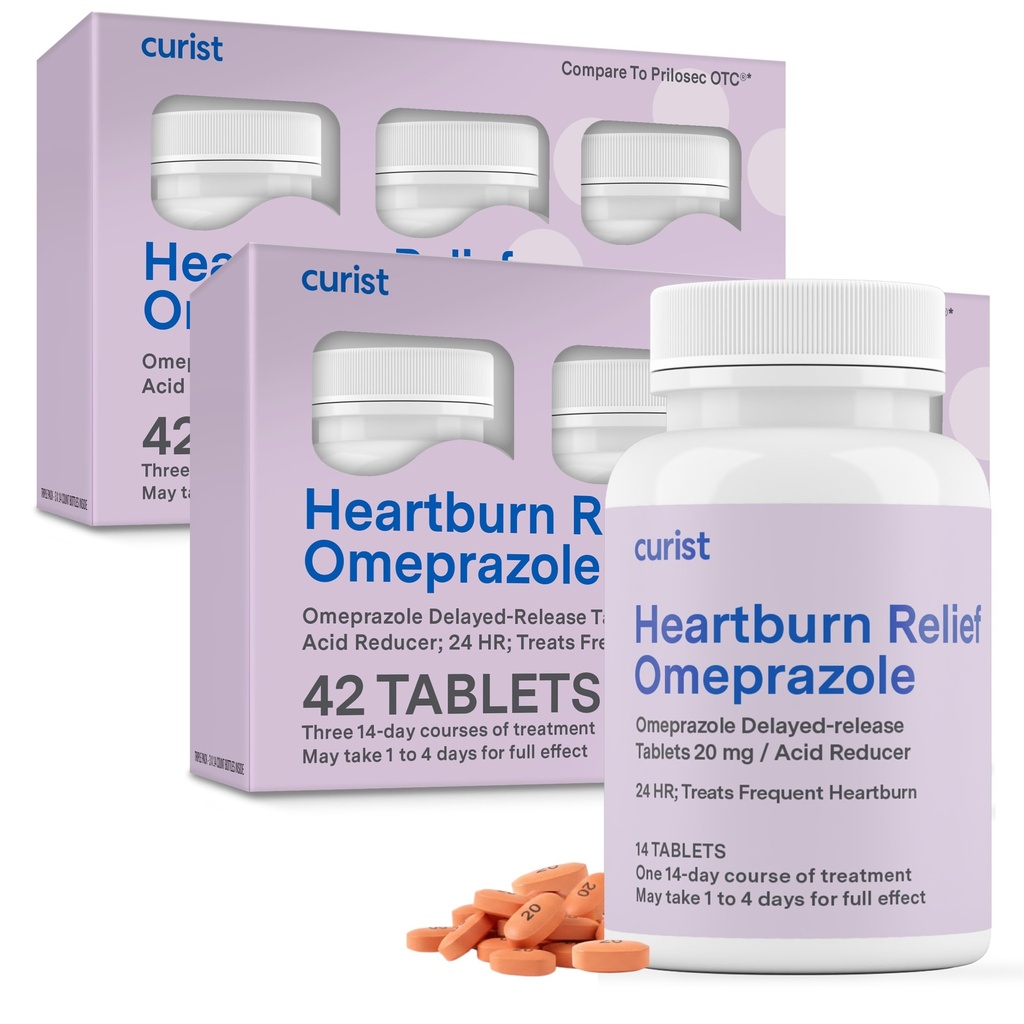Curist Omeprazol 20mg Tabletten Bulk Pack - 84Count Delayed-Release Tabletten - Säure Reflux Medizin für Sodbrennen Relief (2 Packung 42 Tabletten - 84 insgesamt)