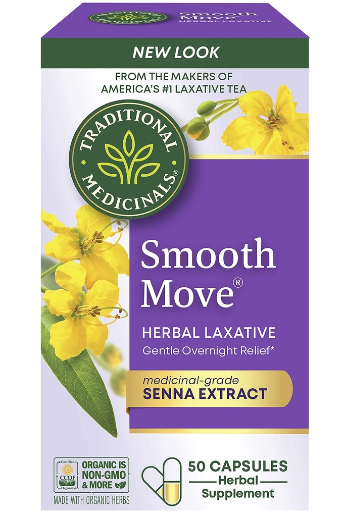 Traditionelle Medicinals - Glatte Bewegen Laxative Capsules - Enthält Organische Senna - Natürliche Kräuter-Behandlung Relief - 50 Kapseln (1 Packung)