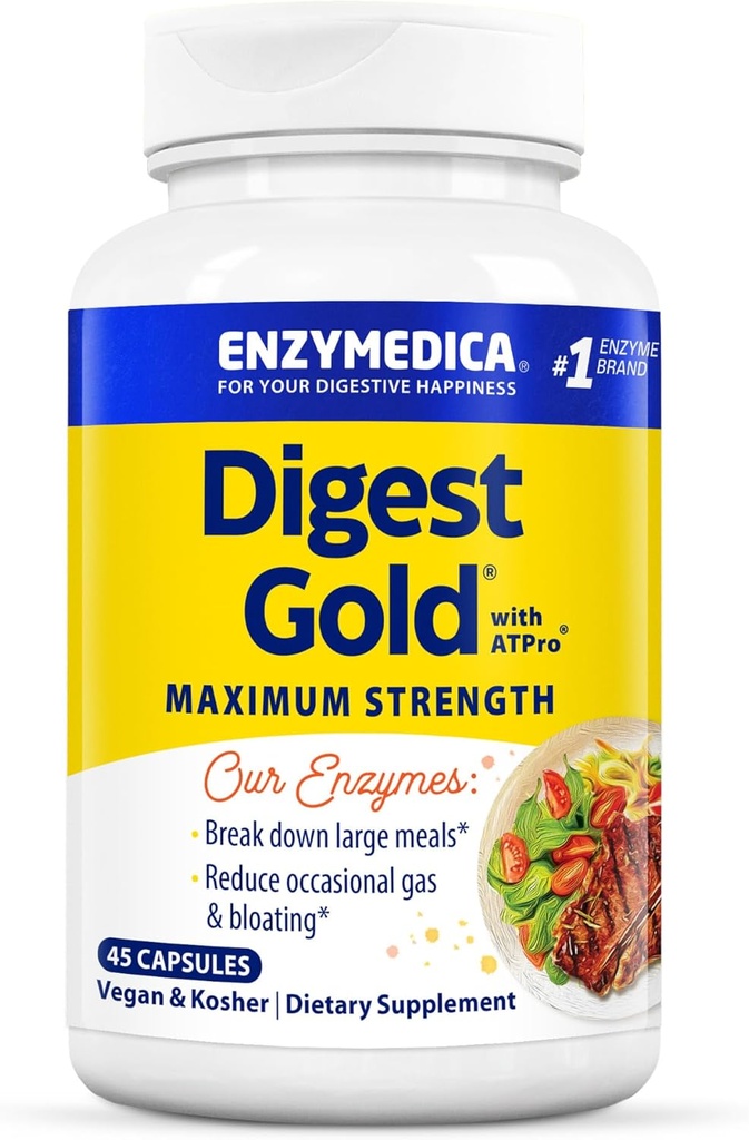 Enzymedica Digest Gold + ATPro, maximale Stärke Verdauungsenzyme, hilft Digest große Mahlzeiten für Instant Bloating Relief, 45 Kapseln