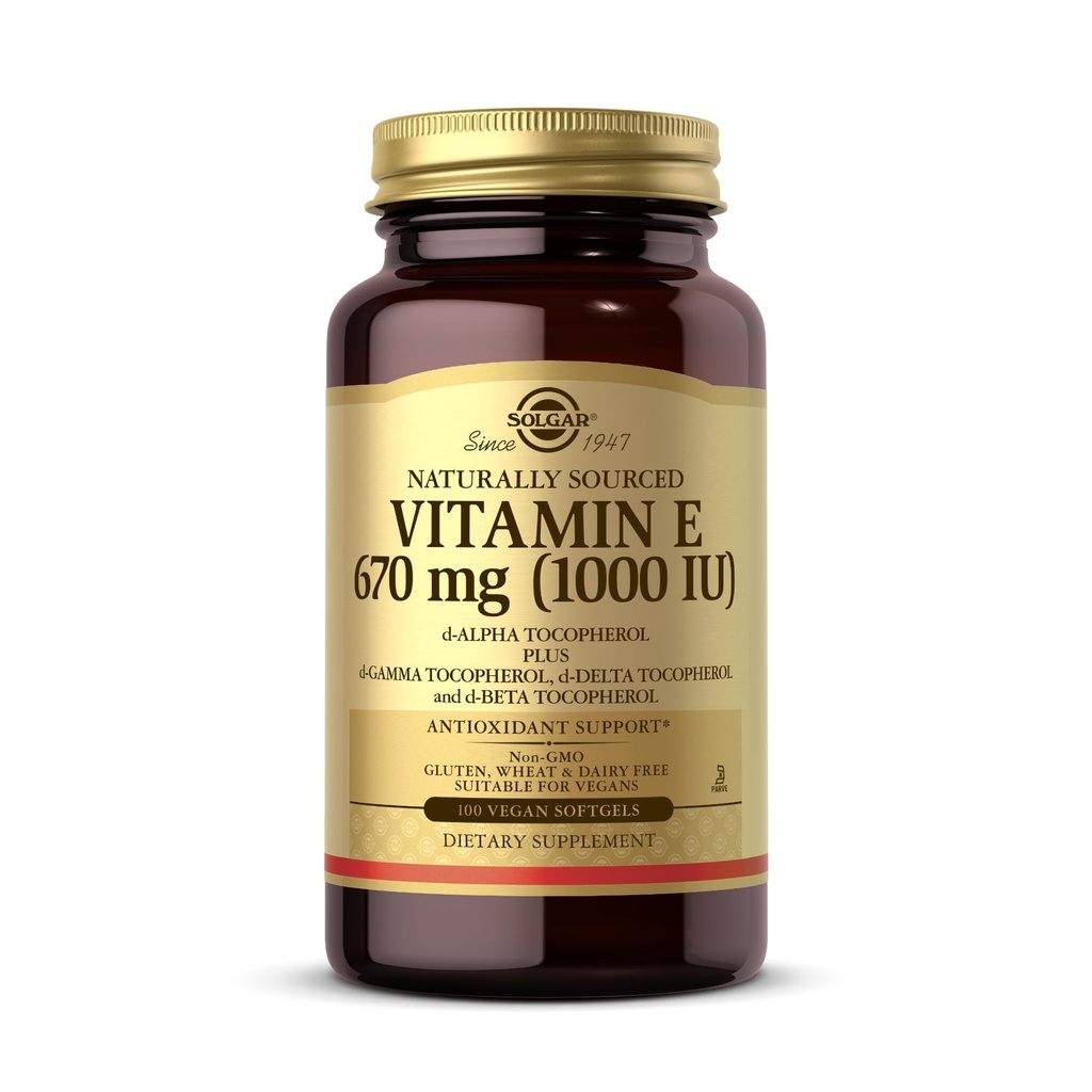 Solgar Vitamin E 670 mg (1000 IU) - 100 Vegan Softgele - Natürliches Antioxidans - Non-GMO, Glutenfrei - 100 Servierungen