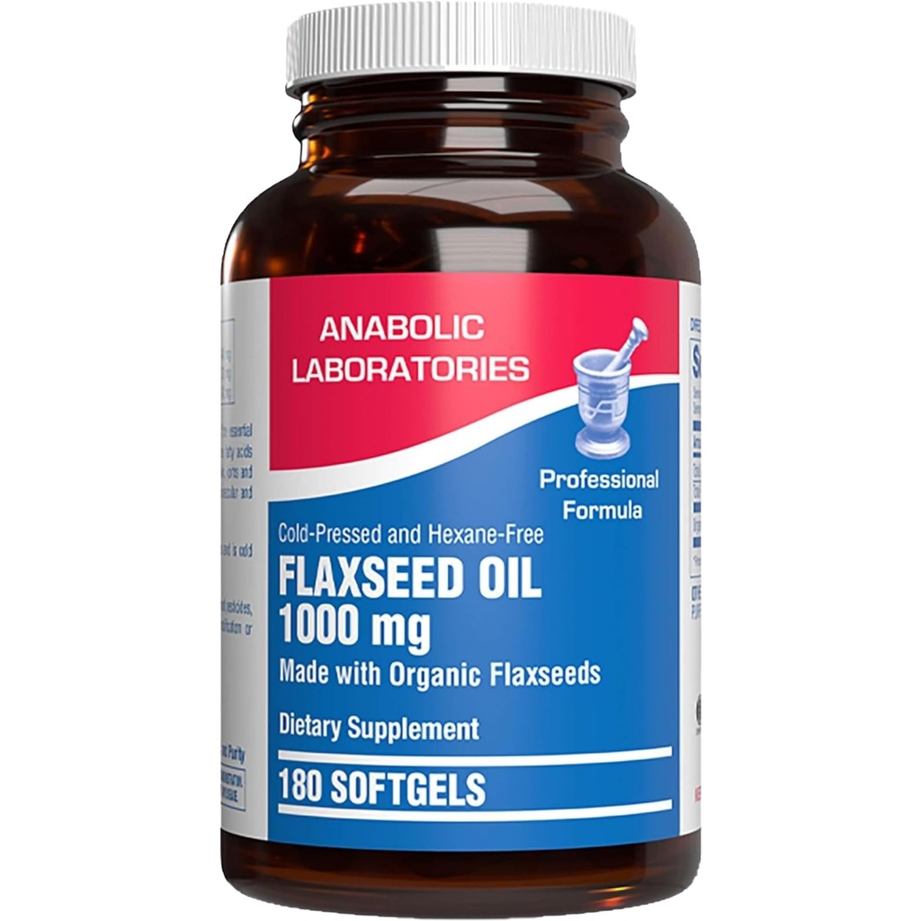 Kaltgepresstes Bio-Fluckenöl 1000mg Softgels - Non GMO Bio Flax Seed Oil Reich an natürlich Occurring Omega 3 6 9 für Full Body Benefits - Fish Free Omega 3 Supplement (180 Softgels)