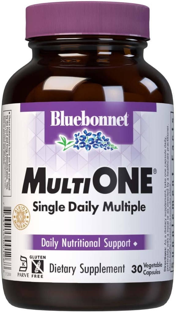 Bluebonnet Nutrition Mult One (mit Eisen), Daily Nutritional Support*, Vegetarisch Freundlich, Kosher Zertifiziert, Glutenfrei, Dairy-Free, 30 Gemüsekapseln, 30 Servietten