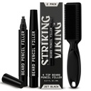 Striking Viking Beard Bleistift Füller für Herren - Paket von 2, Jet Black - Wasserdichter Long-Lasting Bart Stift - 4-Pronged Spitze für Gap Reparatur & Barber Stift - Weiche Bristle Brush & Pen Filler