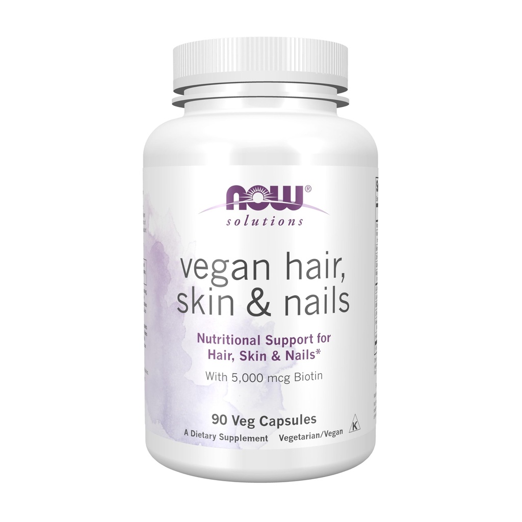 NOW Foods Solutions, Vegan Hair, Skin & Nails, Ernährungsunterstützung mit 5.000 mcg Biotin, 90 Veg Capsules