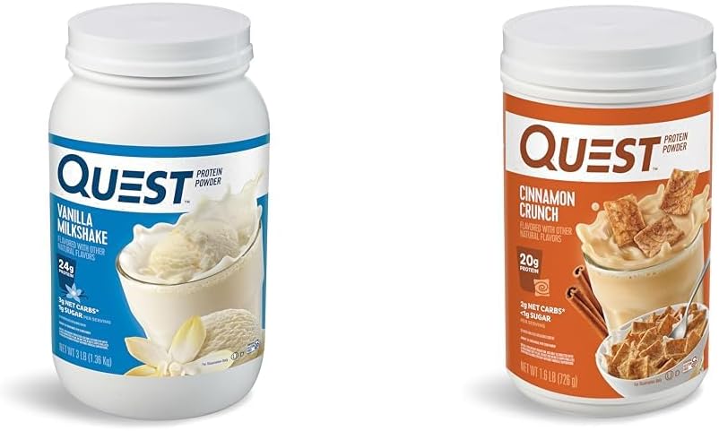 Quest Nutrition Vanille Milkshake Protein Powder, 24g Protein, 1g Zucker, Low Carb, Glutenfrei, 3 Pfund, 43 Portionen & Cinnamon Crunch Protein Powder, 20g Protein, 2g Net Carb, 1g Zucker
