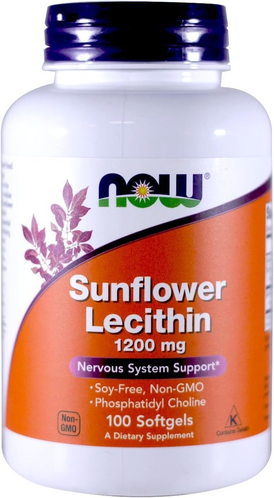 Now Foods Sunflower Lecithin Non-GMO, 1200mg, 100 Sgels (2 Pack)