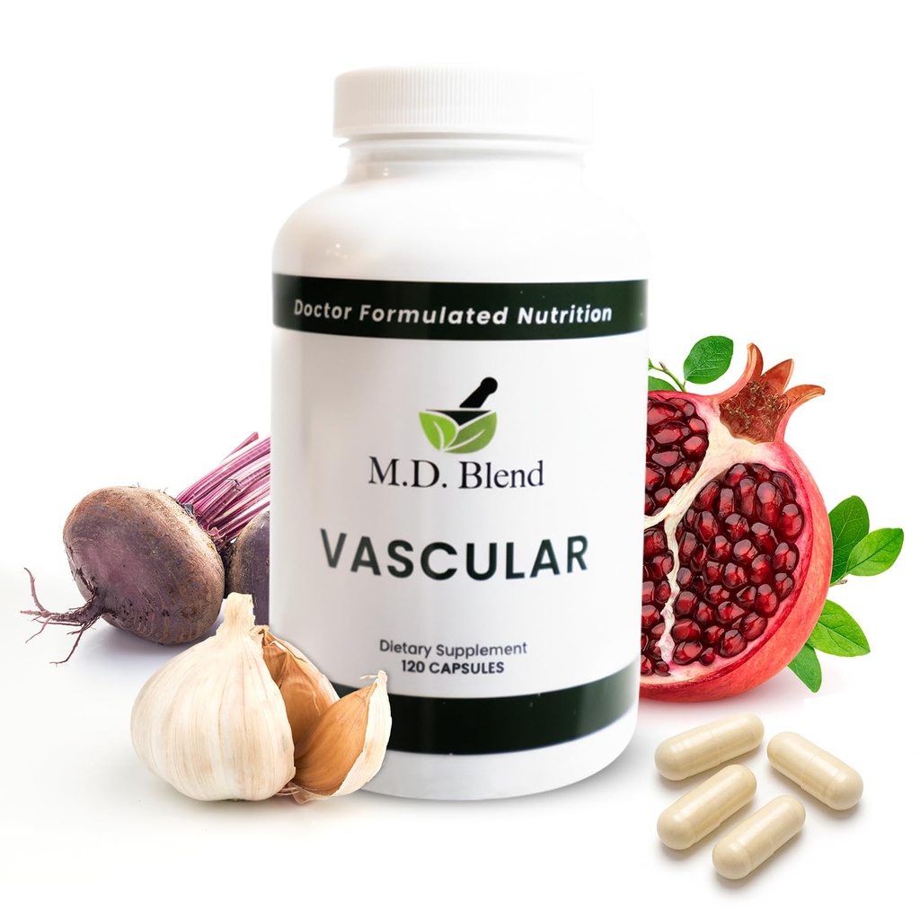 M.D. Vascular - Expert Formulated Supplement - Vascular & Overall Wellness Goals - Proper Flow, Numbers, Balance - Leistungsstarke Knoblauch, Ingwer, L-Arginin, Granatapfel - 120 Kapseln (Pack von 2)