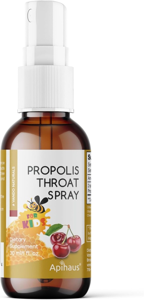 Spray de gorge de propolis et d'herbe pour les enfants au goût cerise, 1 once fluide