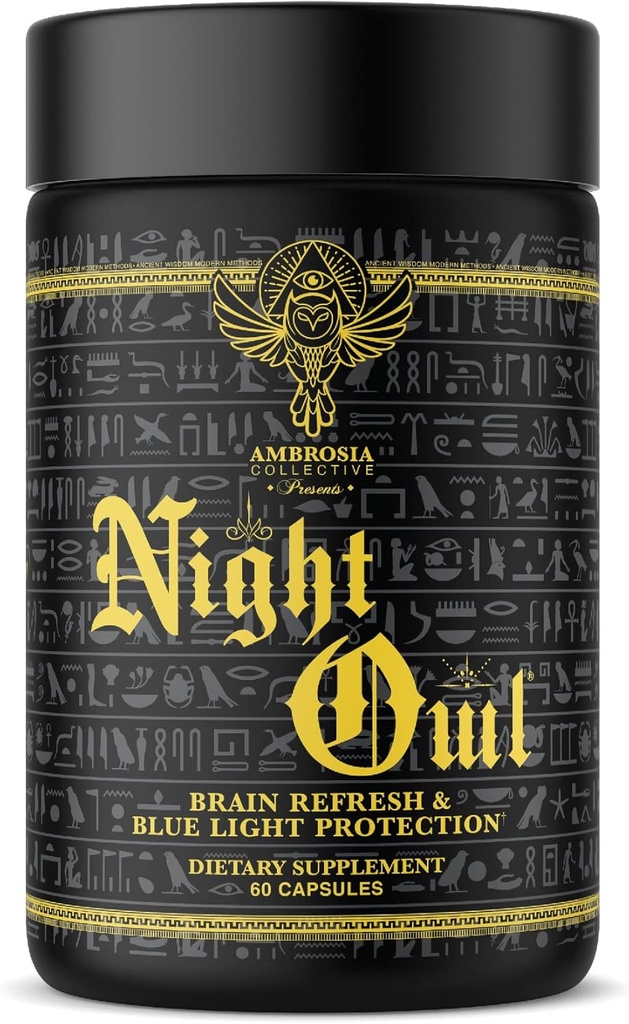 Ambrosia Night Owl - Augengesundheit | Schutz vor blauem Licht und Augen Strain | Alpha Gehirnwellen & Gehirn Erholung | Lutemax 2020, Suntheanine, Magtein | 60 Veggie Kapseln