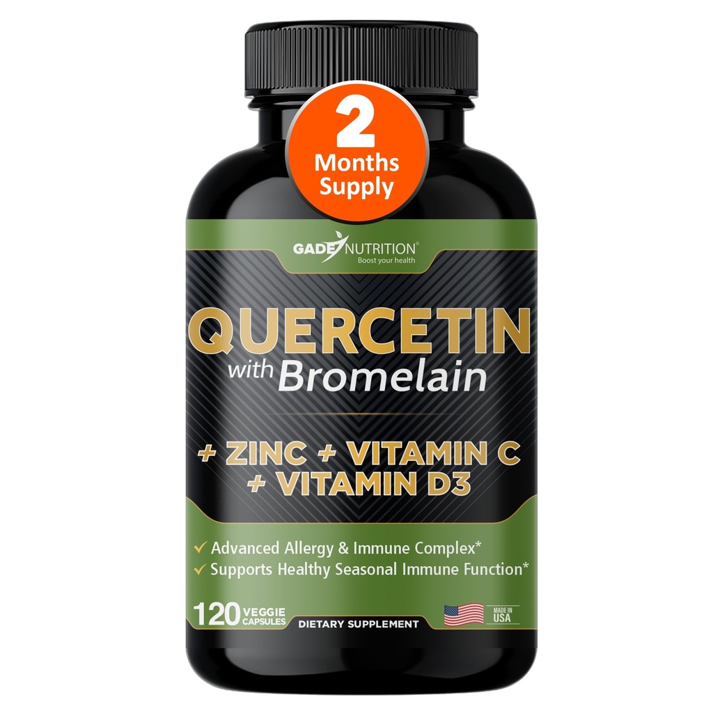 Gade Nutrition Quercetin mit Bromelain Vitamin C und Zink Vitamin D3 | Immununterstützungsergänzung in Kapseln | Non-GMO, Glutenfrei, Vegan | Hergestellt in den USA | 2 Monat Versorgung
