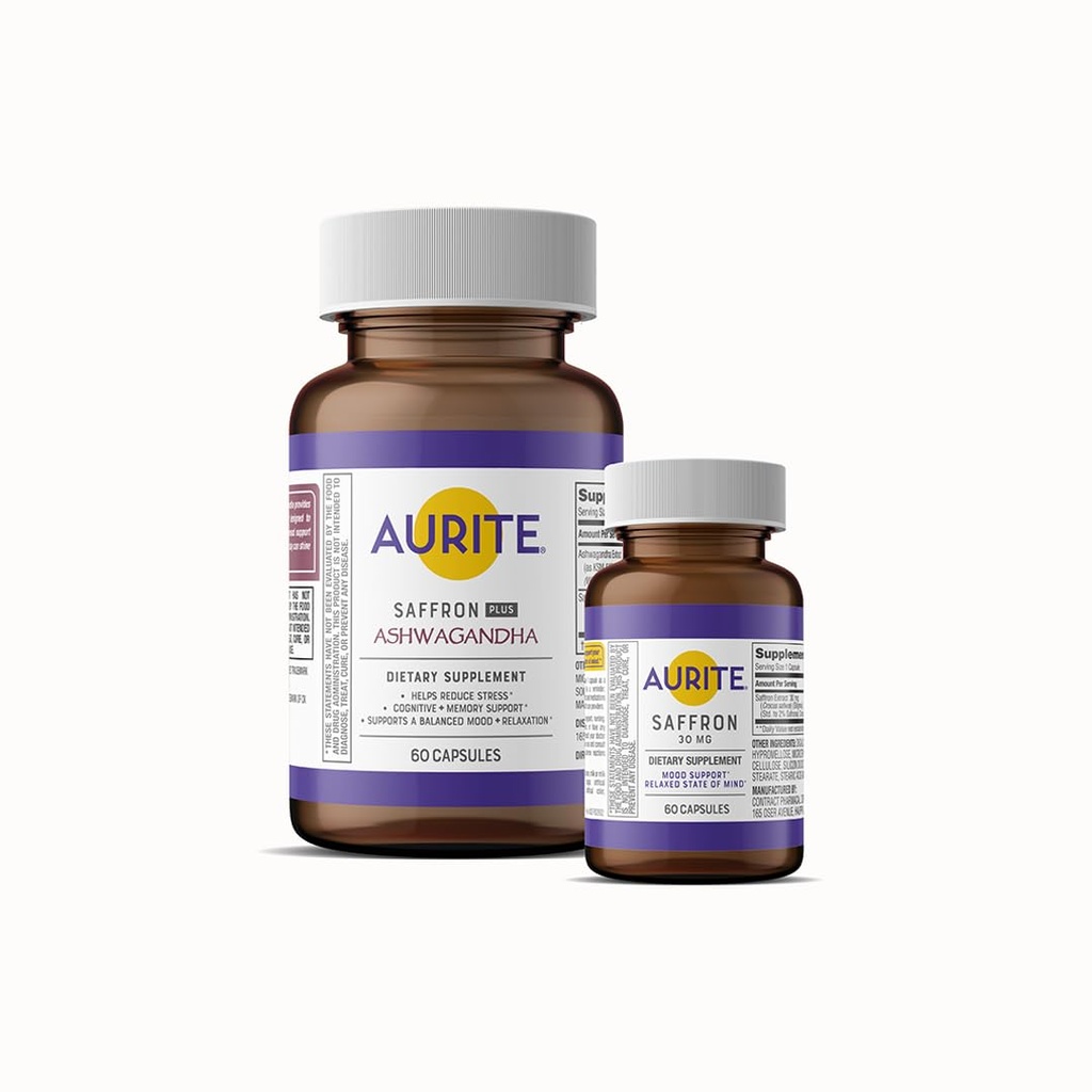 Saffron Ashwagandha & Saffron Supplement Bundle. Stress-Management, Mood-Unterstützung, Langzeit-Speicher, Vegetarisch freundlich, Non-GMO, Gluten-frei, Soja-frei