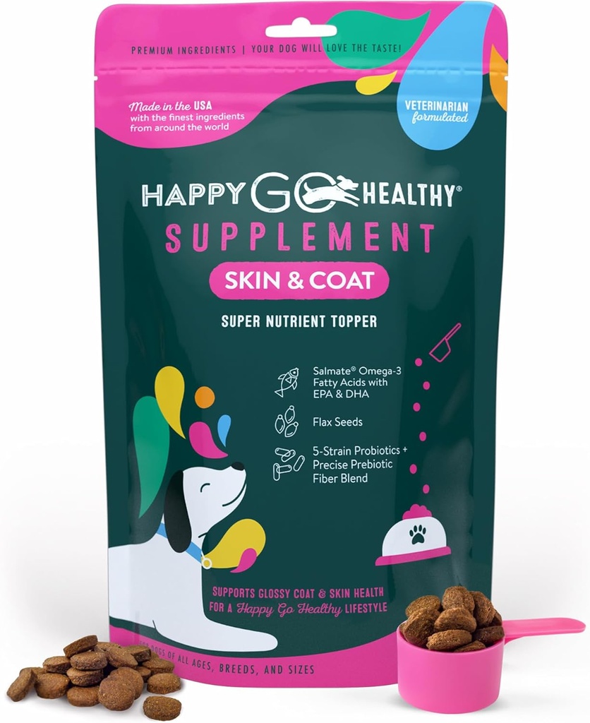 Skin & Coat Ergänzungen für Hunde | Dog Itching Skin Relief & Promotes Shiny Skin Coat für Hunde | Reich an Omega 3 All-Natural Ingredients Tasty Kibble Dog Food Topper | 60 Count Pack