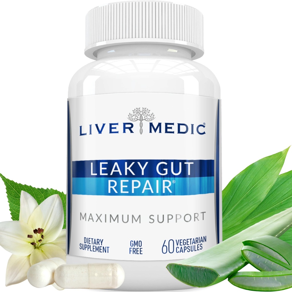 Leaky Gut Repair Natural Gut Health Supplement Glutamine Organic Slippery Elm NAG Marshmallow Root Aloe Vera MSM Quercetin Bromelain fördert Verdauungsease, Gut Wellness 1000mg 60 Caps