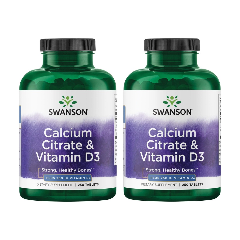 Citrate de calcium de Swanson et vitamine D3 250 onglets (2 boîtes)