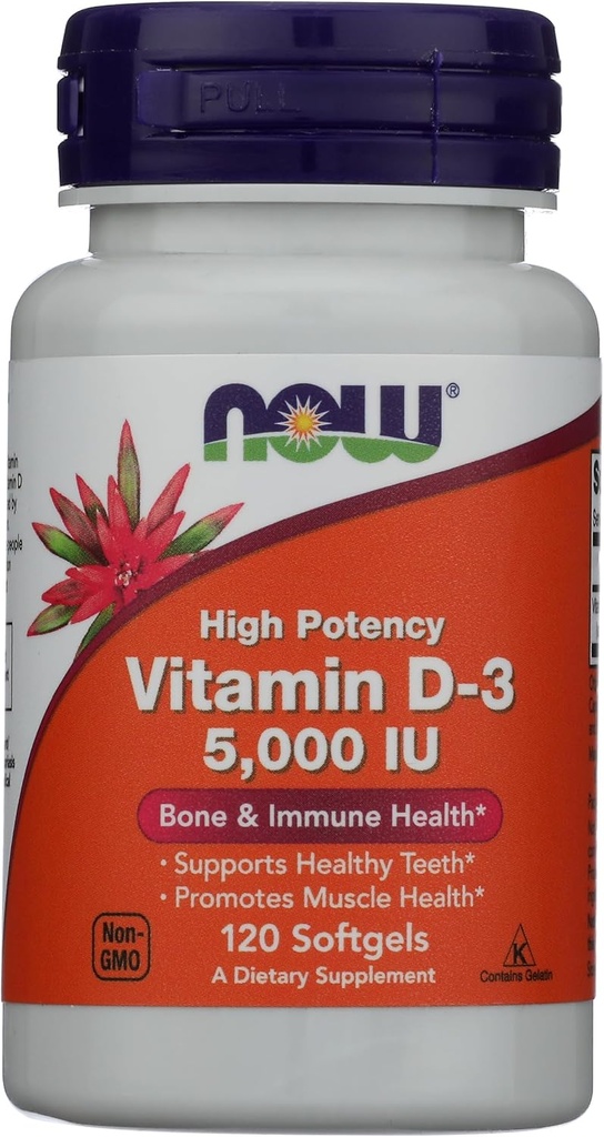 Maintenant les aliments D3 5000 UI dans l'huile d'olive, 120 CT
