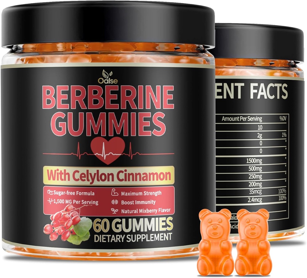 GLP-1 berbère Gummies avec HCI berbère, chardon de lait, cannelle Ceylan, plusChro mium pour les hommes et les femmes, boost énergétique, soutien corporel, sans sucre (60 CT,1 Pack)