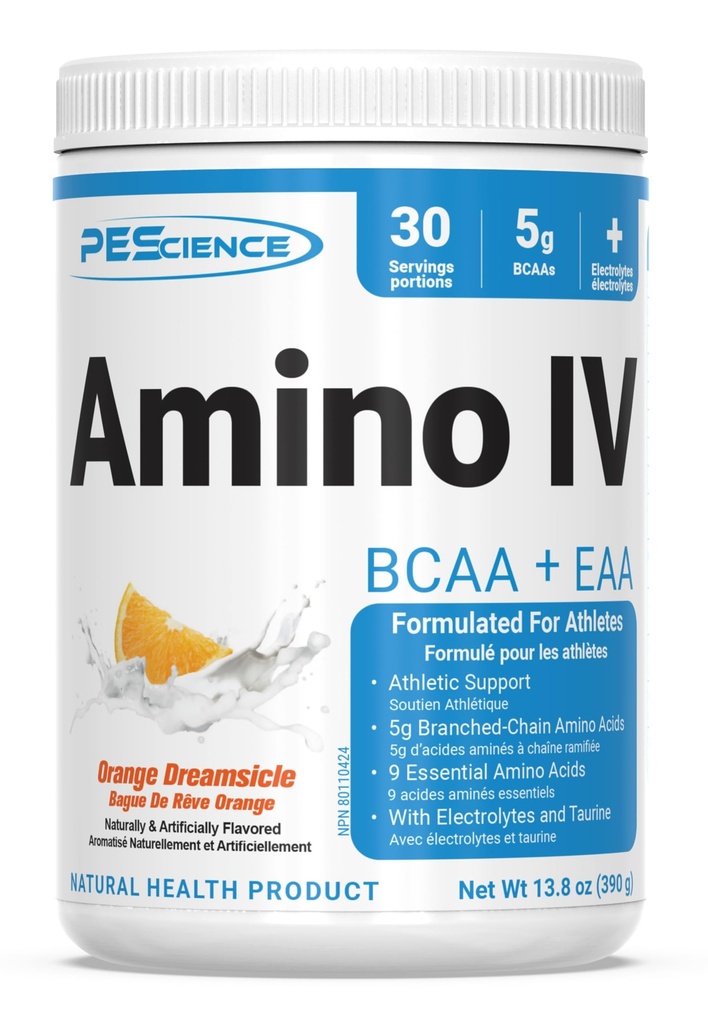 PEScience Amino IV BCAA & EAA Pulver, essentielle Aminosäuren, Taurine, Elektrolyte für Hydration und Muskelrückgewinnung, Zucker frei für Männer und Frauen, Post Workout - Orange Dreamsicle - 30 Servietten