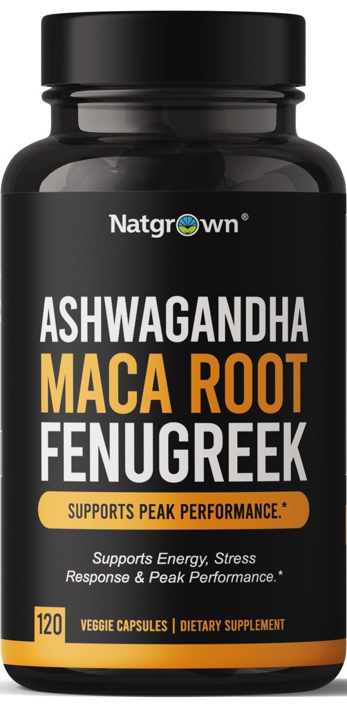 Natgrown Ashwagandha Maca Root Fenugreek Extrakt Kapseln Ergänzung für Männer und Frauen - Vegan Pillen - (120 Count)