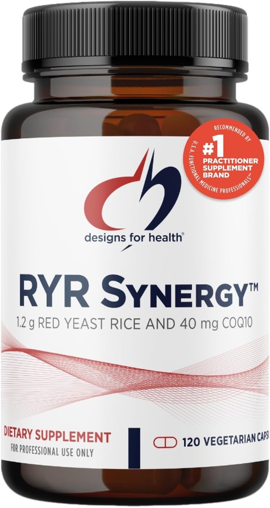 Designs für Gesundheit RYR Synergy - Red Yeast Rice Supplement - 1200mg Red Yeast Rice + CoQ10 zur Unterstützung von Herz-Kreislauf-Gesundheit + Wartung von Lipid Levels in Normal Range (120 Kapseln)