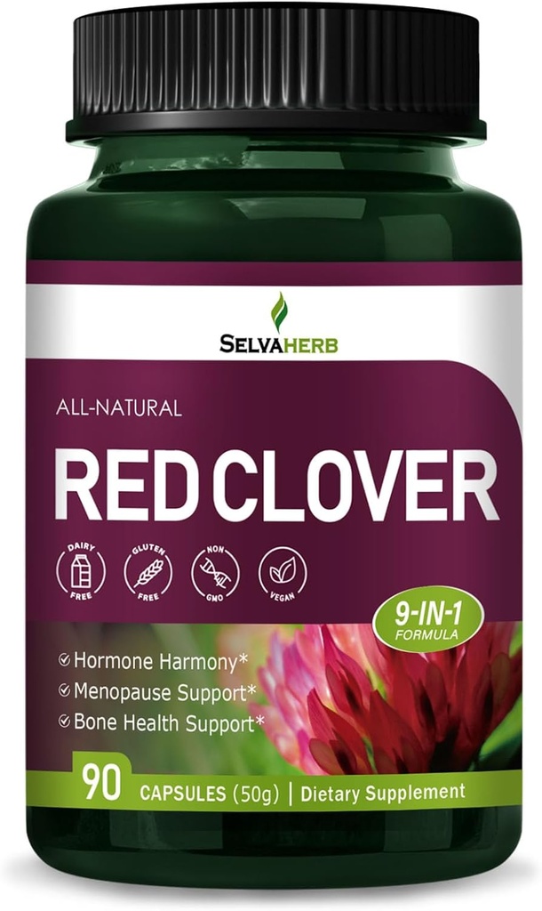 Blossoms Red Clover Herb Hormone Harmony Capsules pour femmes, suppléments à base de plantes de soulagement de la ménopause avec extrait naturel de Yam sauvage noir Cohosh. 90 Compte