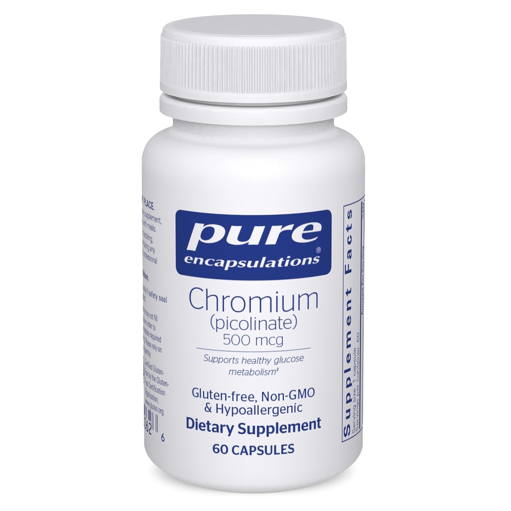 Pure Encapsulations Chrom (Picolinat) 500 mcg - für Lipid & Kohlenhydrat Metabolismus* - Mineralische Beilage - Superior Absorption Chromium Beilage - Vegan & Glutenfrei - 60 Kapseln