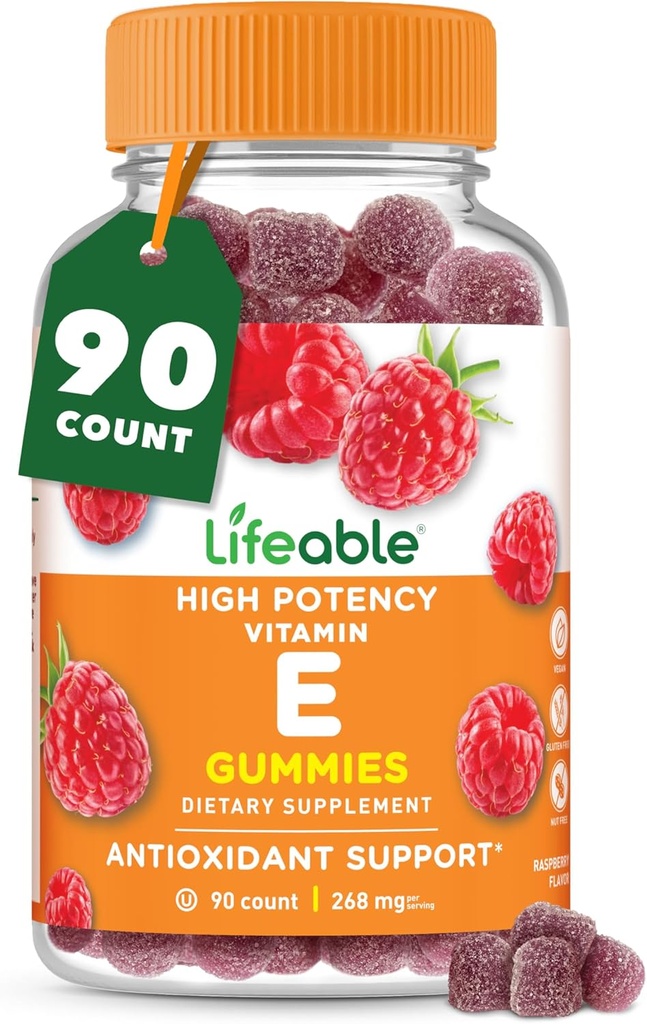 Gommies de Vitamine E Lifeable: 268mg de Vitamine E Grand Dégustation Suppléments de Vitamine E: La peau, la santé des yeux et la fonction immunitaire Support de VIT E pour les adultes, les hommes, les femmes
