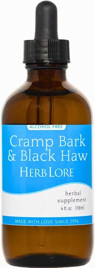 Herb Lore Cramp Bark & Schwarz Haw Tincture – Alkoholfreie flüssige Kräuter Menstruations Cramp Ergänzung Tropfen für Periodenkramps, Muskelspanne & Uterine Unterstützung (4 fl oz)