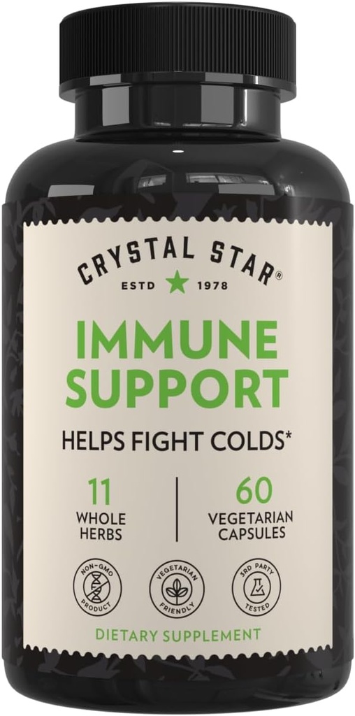Crystal Star Immune Support Supplement (60 Kapseln) - Kräuter Immun Booster für eine proaktive Multi-System Verteidigung - Echinacea, Goldenseal, Yarrow & Elecampane - Non-GMO