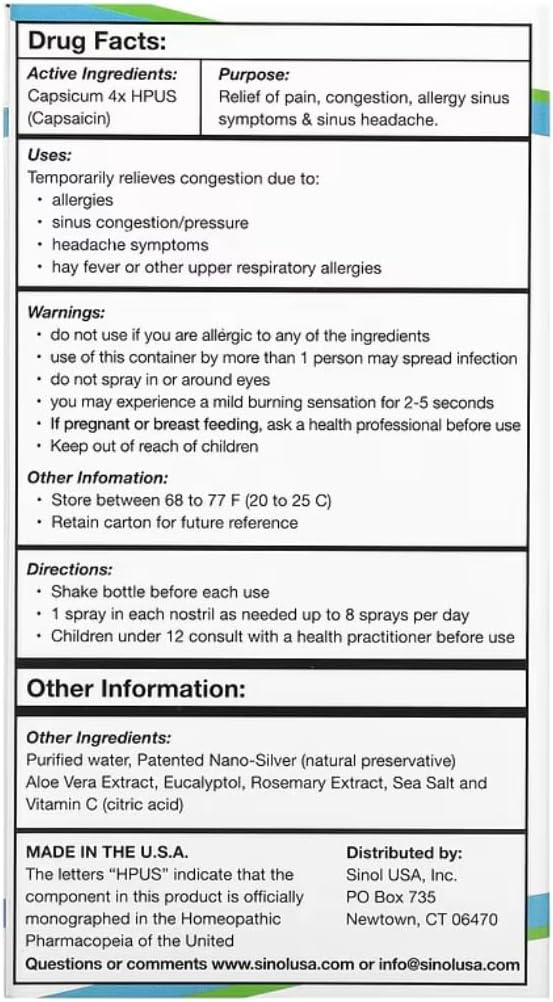 SinolM, All-Natural Nasal Relief Spray für Fast Allergy & Sinus Relief, 15 ml (Pack mit 2)