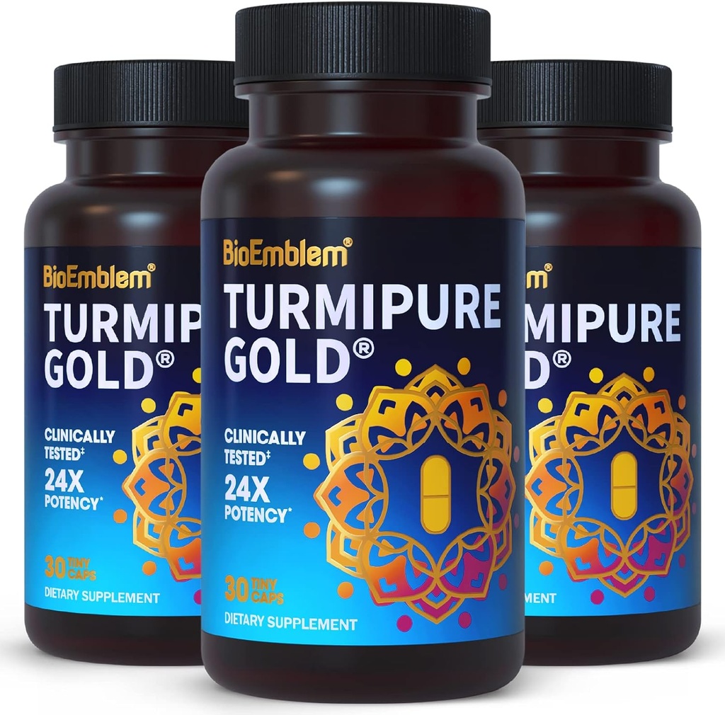 BioEmblem Kurkuma Curcumin mit klinisch untersucht TurmiPure - Gelenke Unterstützung, Gesunde Entzündung Turmeric Supplements - 1 Small Cap Daily, 24x Mehr Absorption als andere - Non-GMO, 90 Servieren