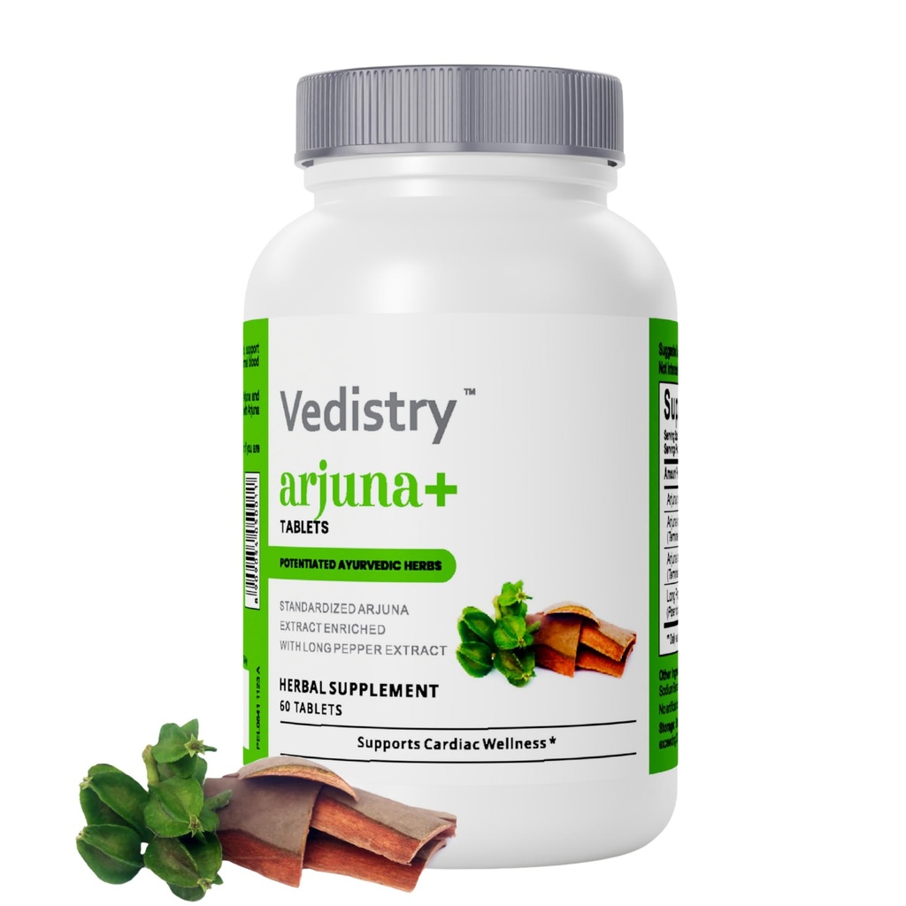 Arjuna+ Bark Extrakt Ergänzung | 1100mg Arjuna Tabletten mit langem Pfeffer für Herz-Gesundheit & Blutdruck-Unterstützung | Organische Kräuter Herz-Kreislauf-Ergänzung | 60 Vegan Tabletten
