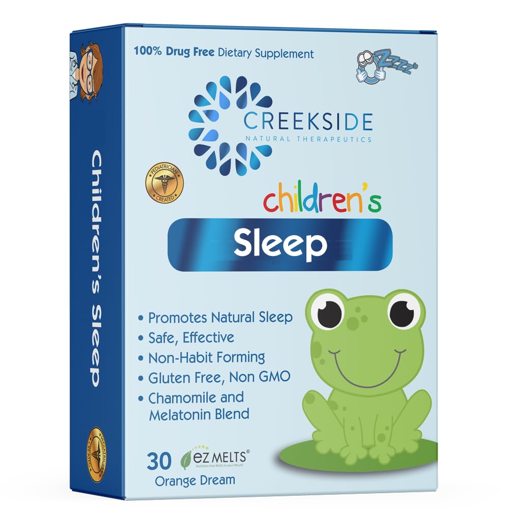 Creekside Naturals Enfants Dormez, avec de la mélatonine et de la camomille, Zéro sucre, végétalien, pédiatre formulé, Orange Dream Saveur, 30 EZ comprimés fondus