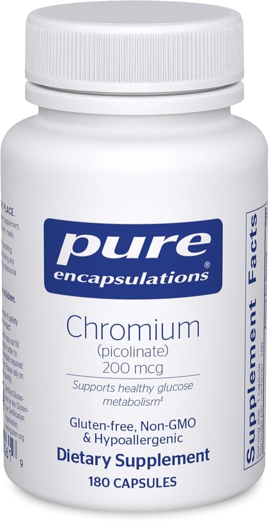 Pure Encapsulations Chrom (Picolinat) 200 mcg | Hypoallergene Ergänzung für gesunde Lipid und Kohlenhydrat Metabolismus Unterstützung* | 180 Kapseln