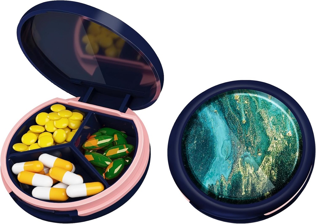 Serfeymi Small Pill Box - 3 Komponenten Tragbare Pille Box für Geldbörse Tasche, Compact Mini Travel Pill Case - Geeignet für Medizin, Vitamin, Fish Oil, Supplements - Dark Blue(Emerald Tide)