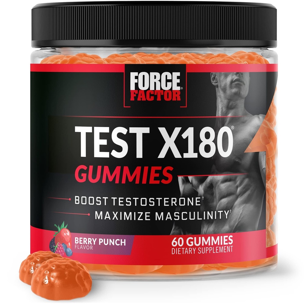 Force Factor Test X180 Gummies Testosteron Booster für Männer mit Tongkat Ali, Horny Goat Weed, Tribulus Terrestris, Fenugreek, & Black Maca, Supplement Männer, Berry Punch, 60 Gummies, 1-Pack