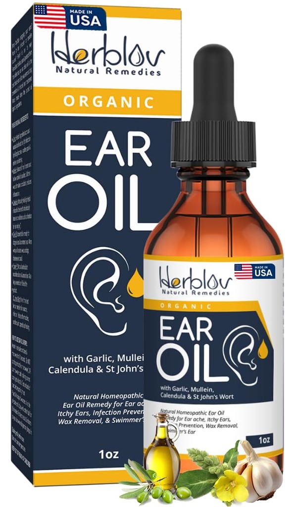 Bio-Ear-Öl für Ohr-Infektionen - Natürliche Eardrops für Infektionsprävention, Swimmer's Ear & Wax Entfernung - Kinder, Erwachsene, Baby, Hund Earache Remedy - mit Mullein, Knoblauch, Calendula, Made in USA