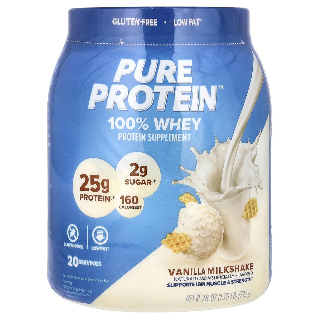 Poudre de protéines pures, lactosérum, haute protéine, faible sucre, sans gluten, crème de vanille, 1,75 lb